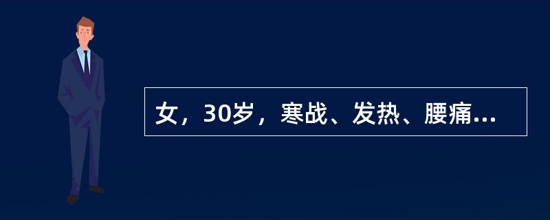 女，30岁，寒战、发热、腰痛伴尿频、尿急3天。体温39℃，心肺无异常。两侧肋脊角有叩痛。尿液检查：蛋白（-），镜检红细胞2～5/HP，白细胞10～15/HP，诊断应考虑（）