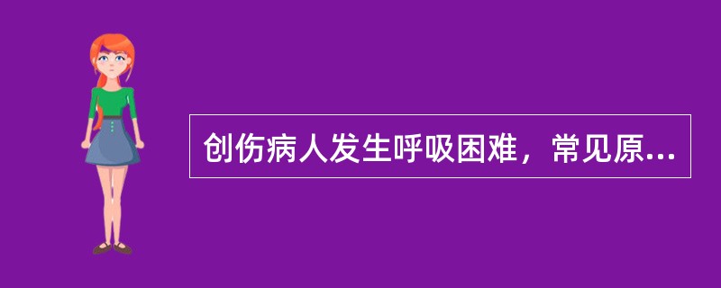 创伤病人发生呼吸困难，常见原因包括（）