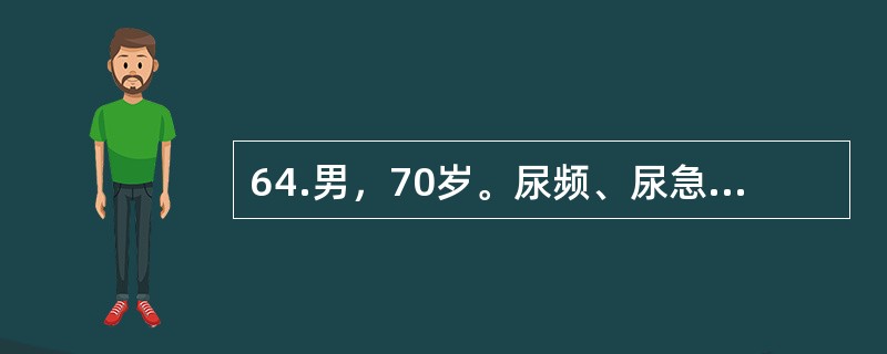 64.男，70岁。尿频、尿急、尿痛，伴血尿，一般抗生素治疗无效。尿检：白细胞30～40个，红细胞20～30个／HP。有肺结核病史。检查时最有可能的阳性发现是（）