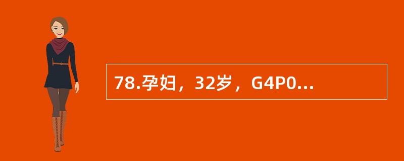 78.孕妇，32岁，G4P0，34周妊娠，曾有3次人工流产史。因阴道中量流血2天入院。查体：宫高30cm，无宫缩，头先露，胎心率140次／分最可能的诊断是