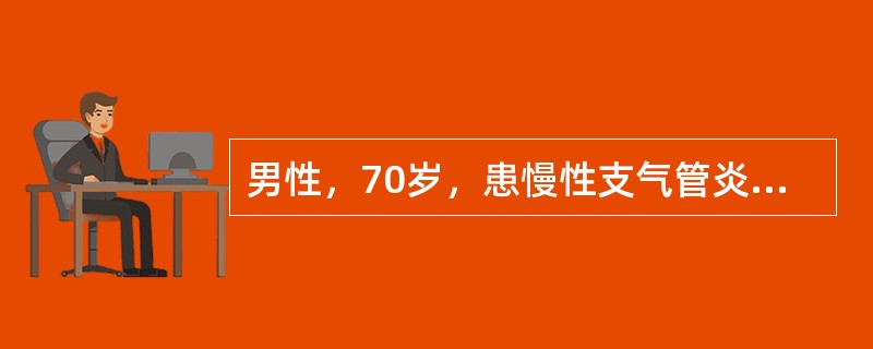 男性，70岁，患慢性支气管炎近20年，经常咳嗽、咳痰，每年入冬时咳嗽、咳痰加重，并有近40年的吸烟史。近2年来自觉上楼时费力，感觉气短；近1个月休息时亦觉胸闷、呼吸困难。入院查体：桶状胸、胸廓呼吸运动