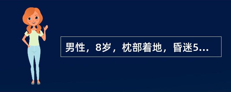 男性，8岁，枕部着地，昏迷5分钟后清醒，并自己回到家中，其后出现头痛并呈逐渐加重伴呕吐，1小时后不省人事，急送医院。查体：130／90mmHg，心率65次／分，呼吸15次／分，浅昏迷，右枕部头皮挫伤，