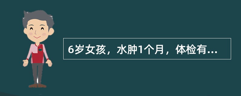 6岁女孩，水肿1个月，体检有高度水肿，血压120／80mmHg，尿蛋白+++，24小时尿蛋白定量2400mg，BUN6.3mmol／L。最可能的诊断是（）