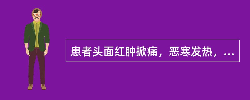 患者头面红肿掀痛，恶寒发热，目不能开，咽喉不利，口渴，舌红苔黄，脉浮数有力。治宜（）