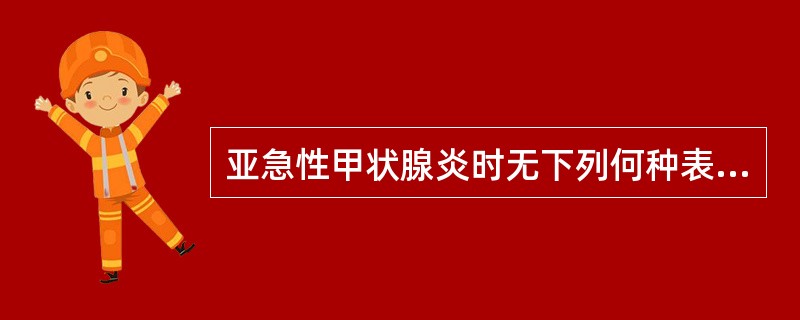 亚急性甲状腺炎时无下列何种表现（）