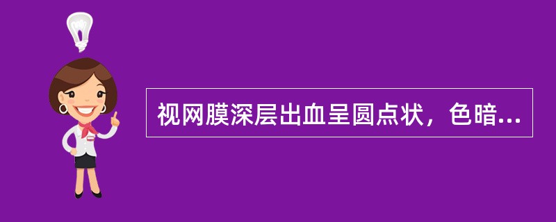 视网膜深层出血呈圆点状，色暗红，位于