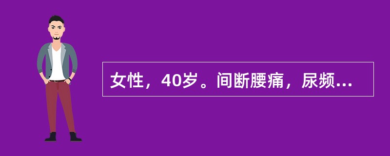 女性，40岁。间断腰痛，尿频5年，2年来夜尿2～3次，近2周来头痛、头晕，颜面及下肢轻度水肿，血压22.7／14.7kPa（170／110mmHg），尿蛋白（+），尿白细胞20～30个／HP，尿红细胞