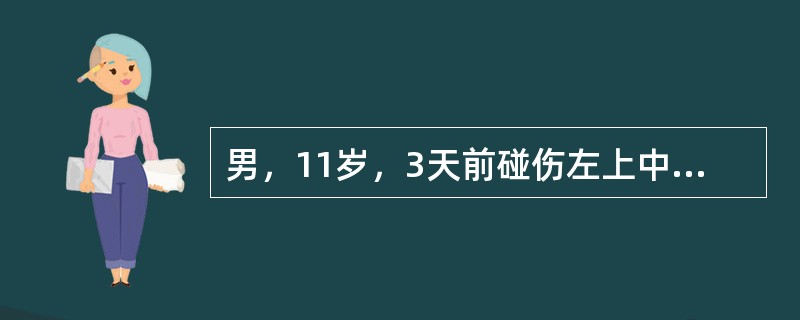 男，11岁，3天前碰伤左上中切牙，牙轻度松动，自觉有伸长感，检查牙髓活力试验同正常牙，轻叩痛，诊断为( )。
