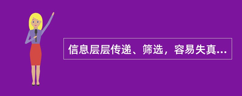 信息层层传递、筛选，容易失真，各个信息传递者所接收的信息差异很大，平均满意程度有较大差异，具有这些特点的沟通形态是( )。