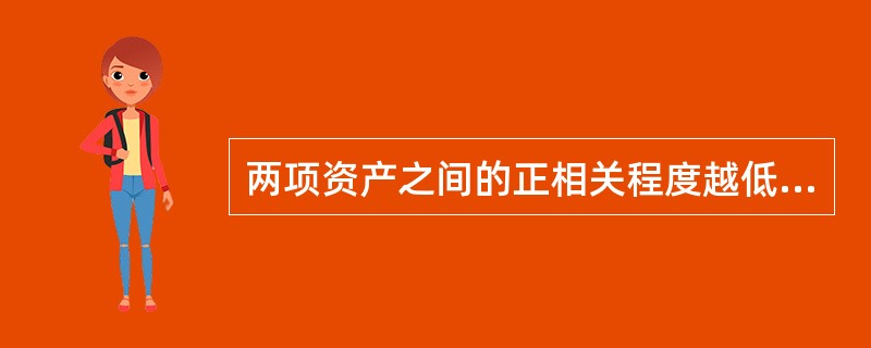 两项资产之间的正相关程度越低，其投资组合可分散投资风险的效果就越小；两项资产之间的负相关程度越高，其投资组合可分散投资风险的效果就越大。()